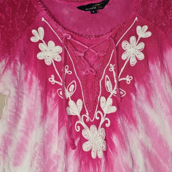 Riviera Sun Pink Tie Dye Midi Dress Size L Beachy Boho Fairy Vacation Loungewear - Picture 4 of 13